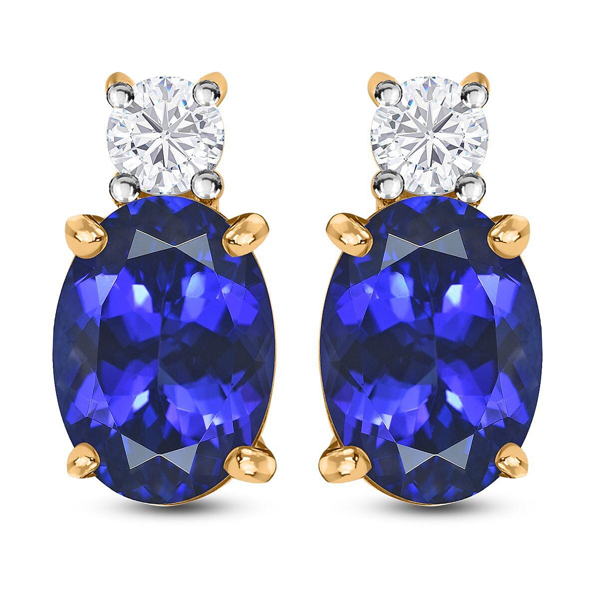 ILIANA 18K Yellow Gold AAAA Tanzanite and Diamond Earrings (with Screw Back) 2.35 Ct.