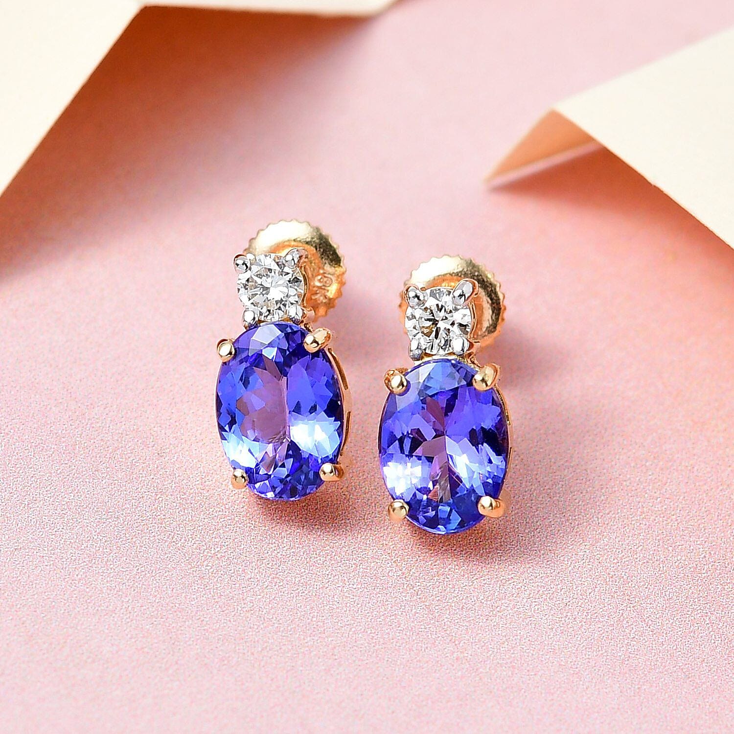 ILIANA 18K Yellow Gold AAAA Tanzanite and Diamond Earrings (with Screw Back) 2.35 Ct.