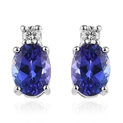 ILIANA 18K White Gold AAAA Tanzanite and VS/E-F Quality Diamond Earrings (with Screw Back) 2.30 Ct.