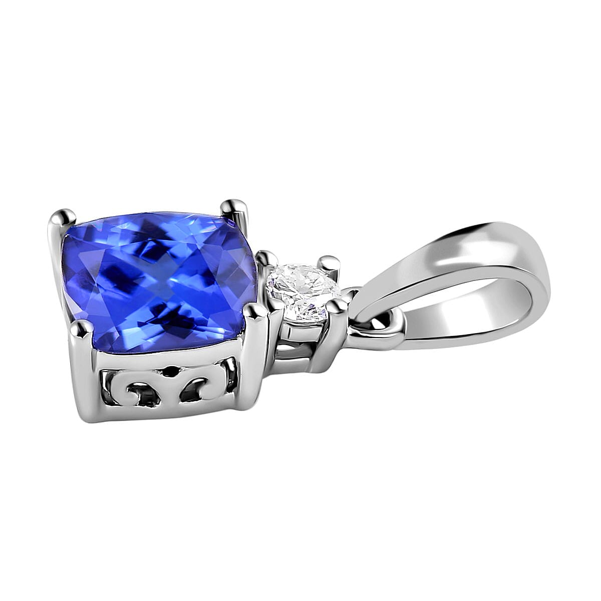 RHAPSODY 950 Platinum 1.36 Carat AAAA Tanzanite Cushion & Diamond (VS-E-F) Pendant 1.56 Ct.
