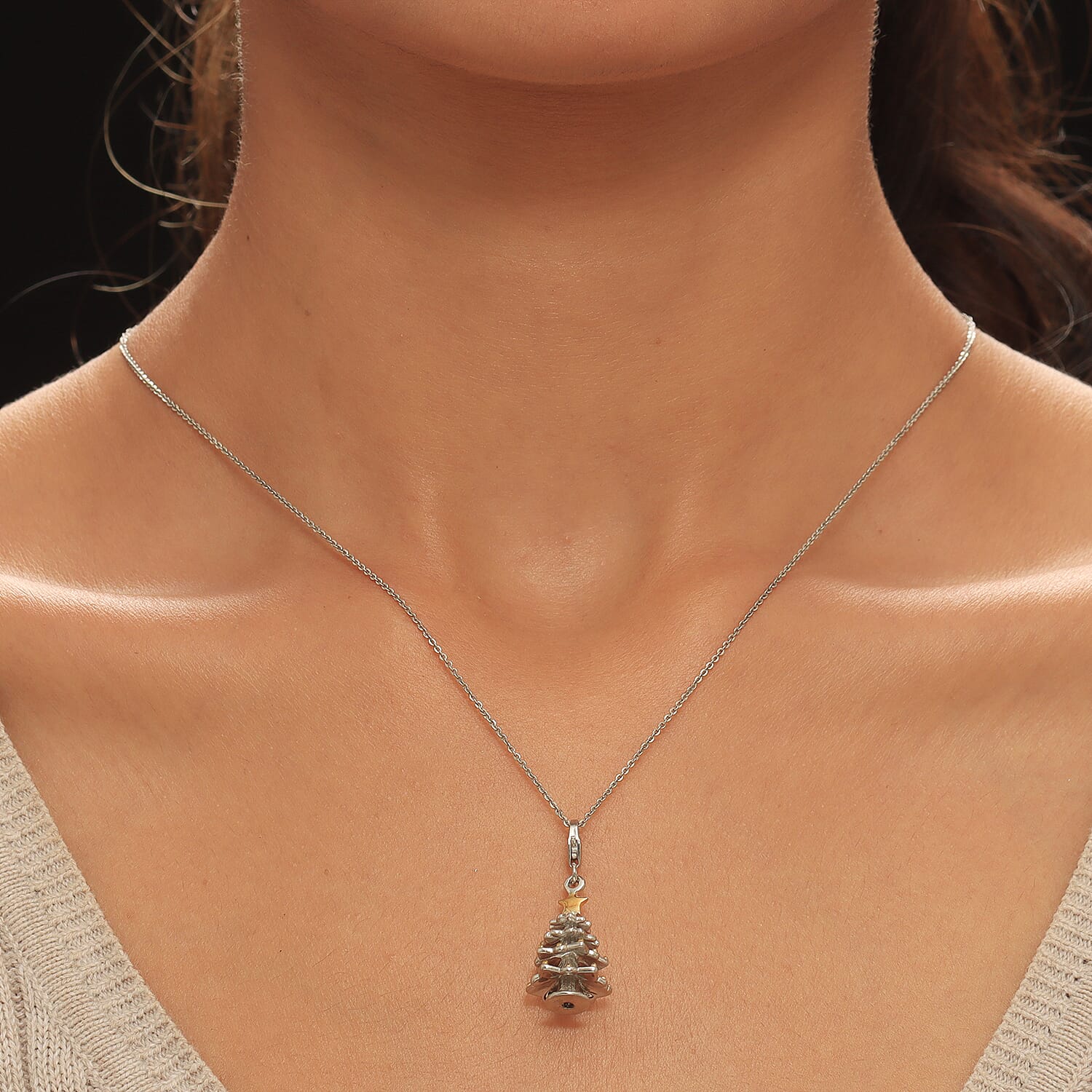 Platinum and Yellow Gold Overlay Sterling Silver Christmas Tree Charm