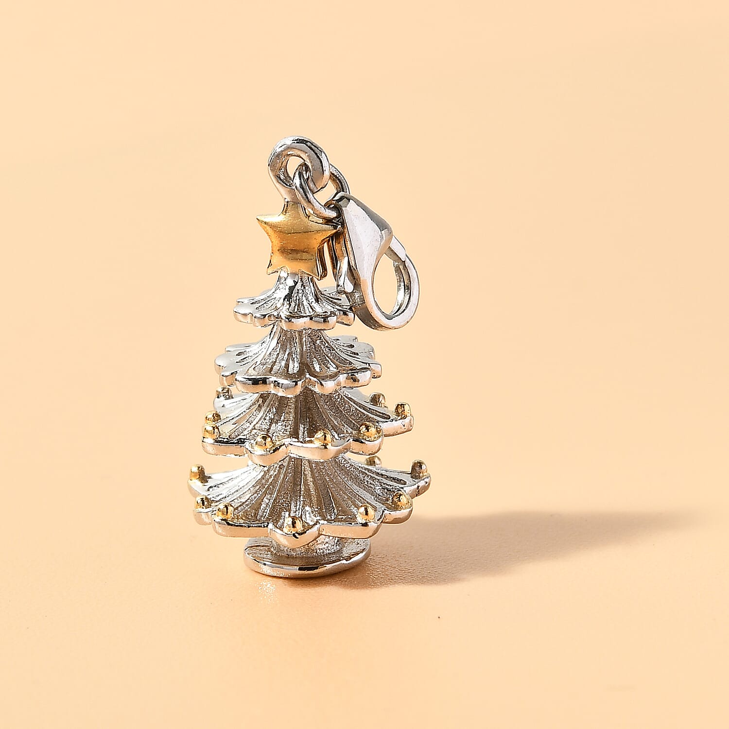 Platinum and Yellow Gold Overlay Sterling Silver Christmas Tree Charm