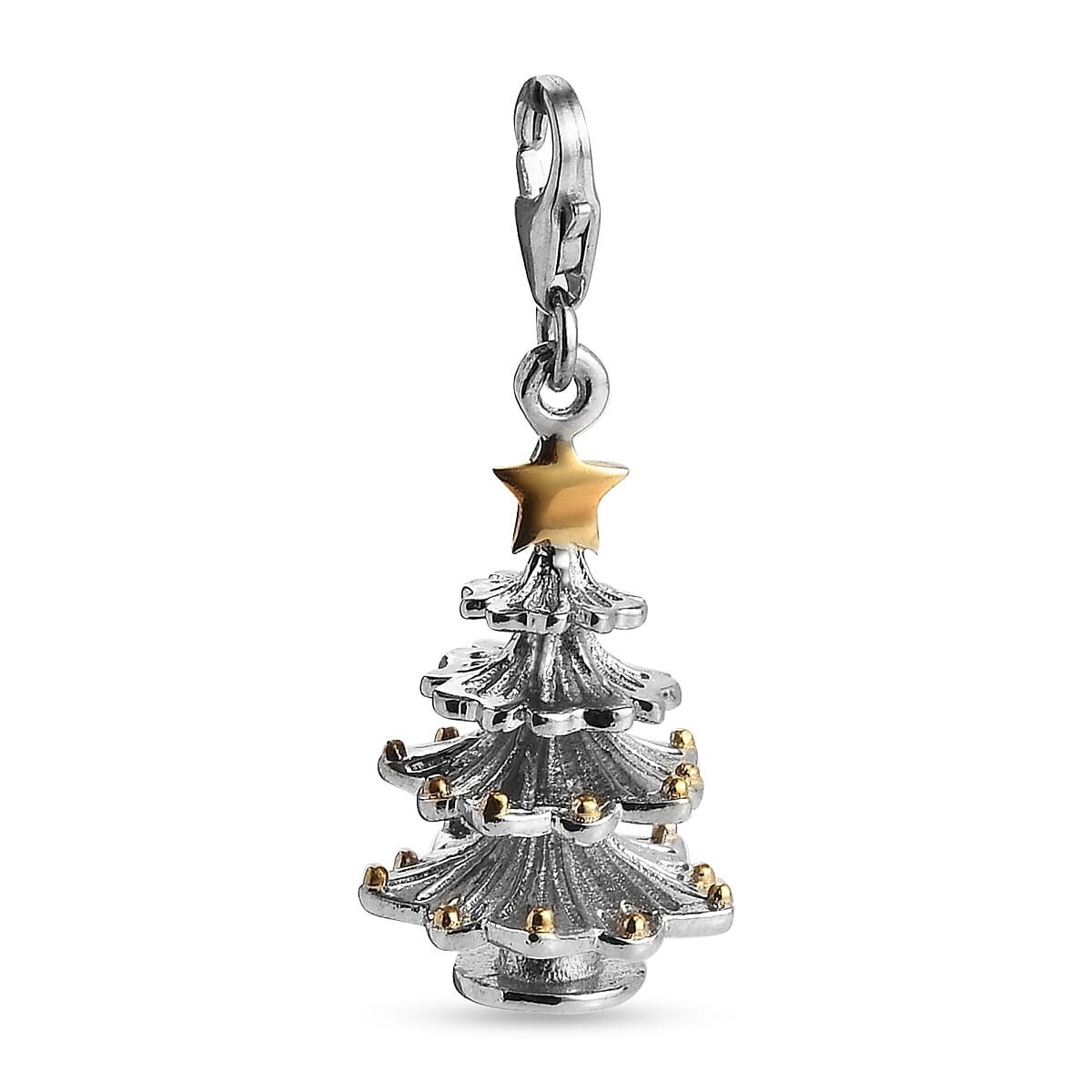 Platinum and Yellow Gold Overlay Sterling Silver Christmas Tree Charm