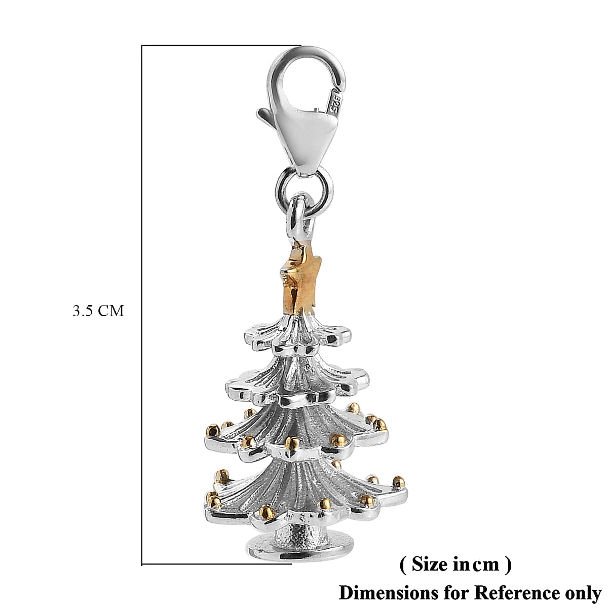 Platinum and Yellow Gold Overlay Sterling Silver Christmas Tree Charm