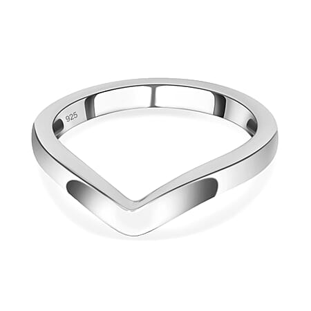 Wishbone V Shape Ring in Sterling Silver with Platinum Plated