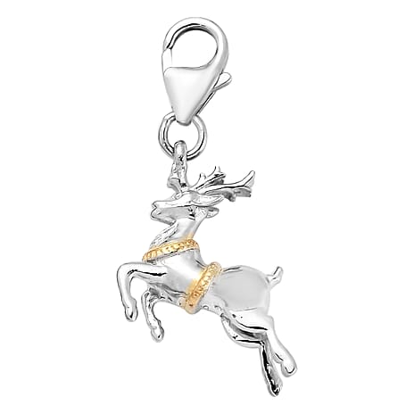 Deer Charm in 18K Vermeil Yellow Gold Plated & Rhodium Overlay Sterling Silver