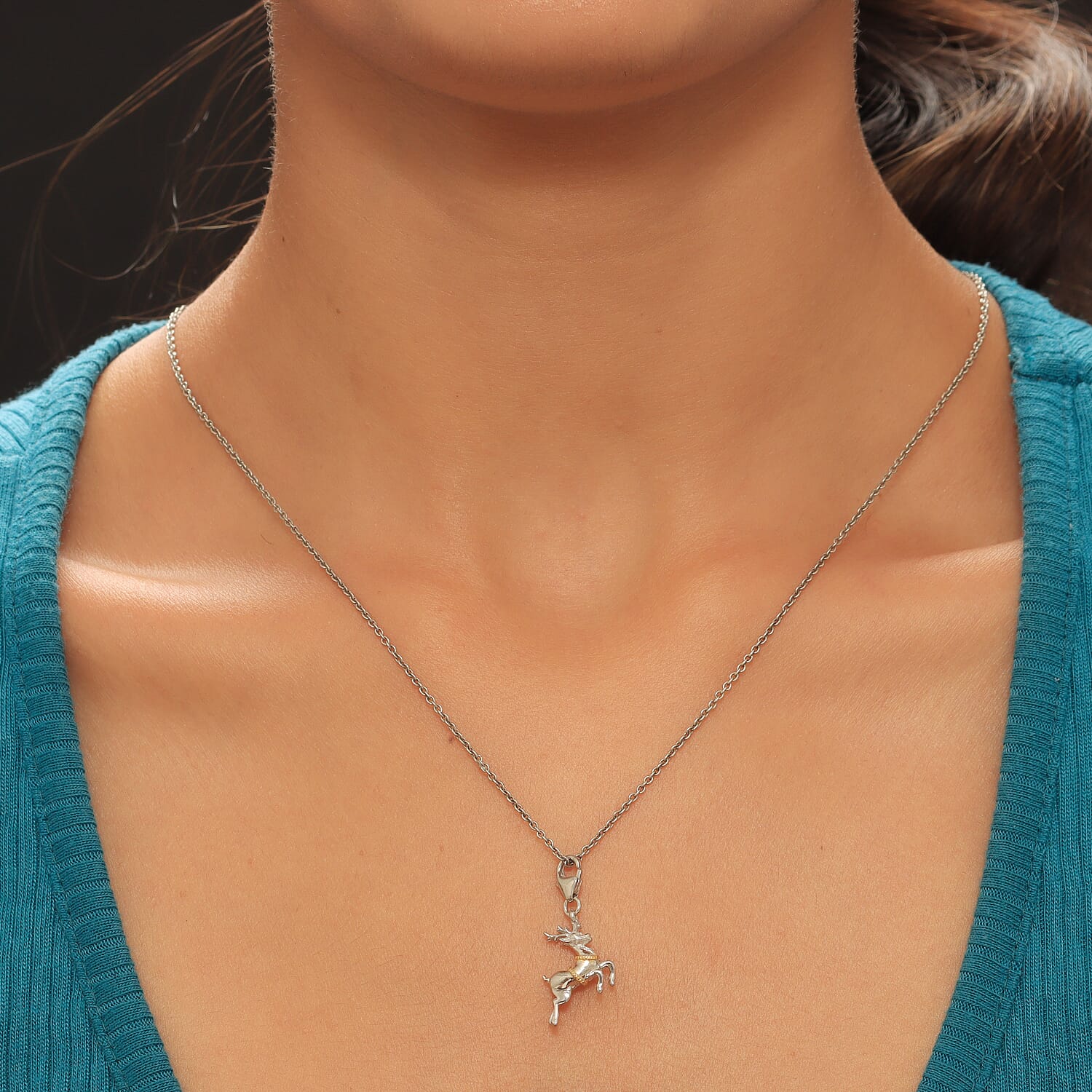 Deer Charm in 18K Vermeil Yellow Gold Plated & Rhodium Overlay Sterling Silver