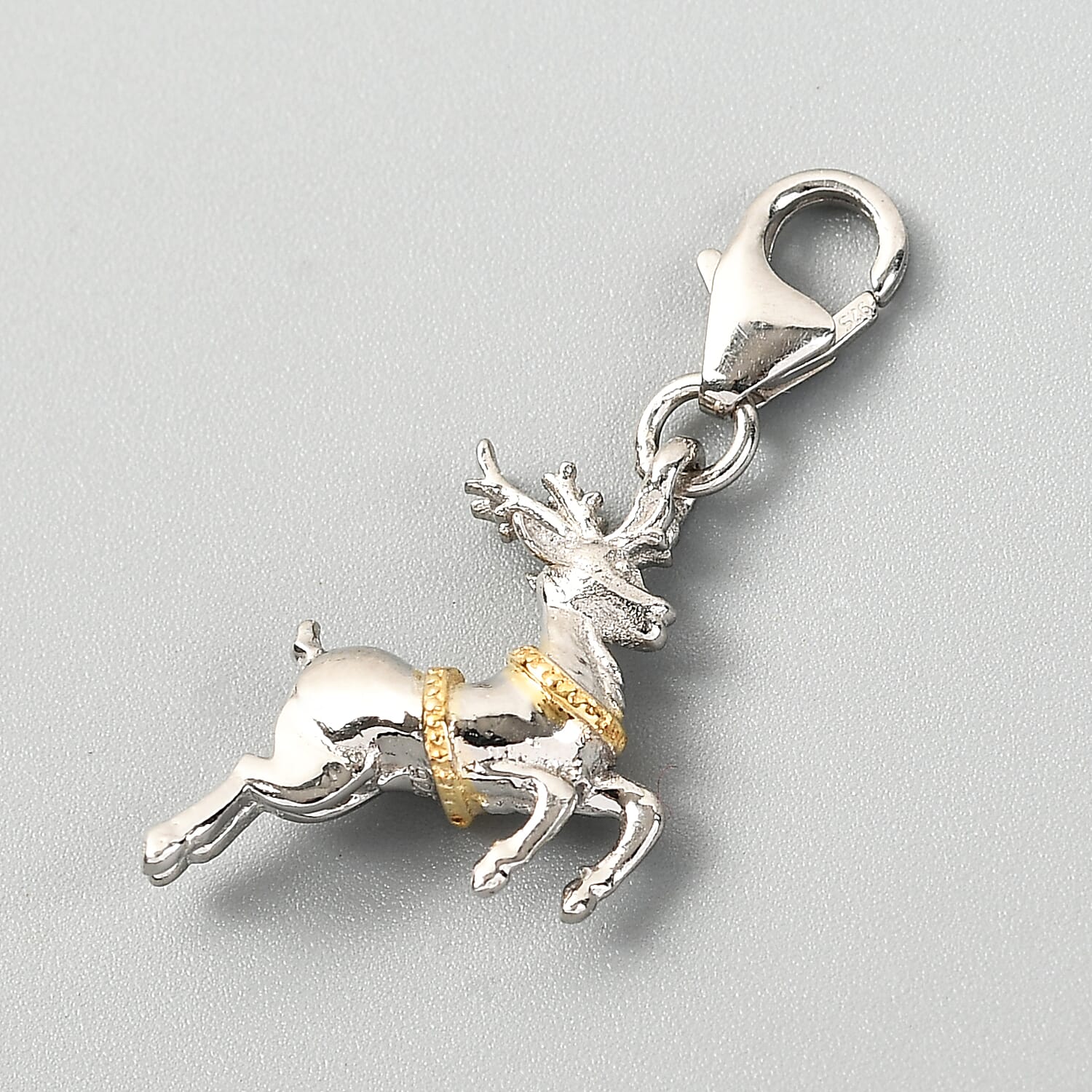 Deer Charm in 18K Vermeil Yellow Gold Plated & Rhodium Overlay Sterling Silver