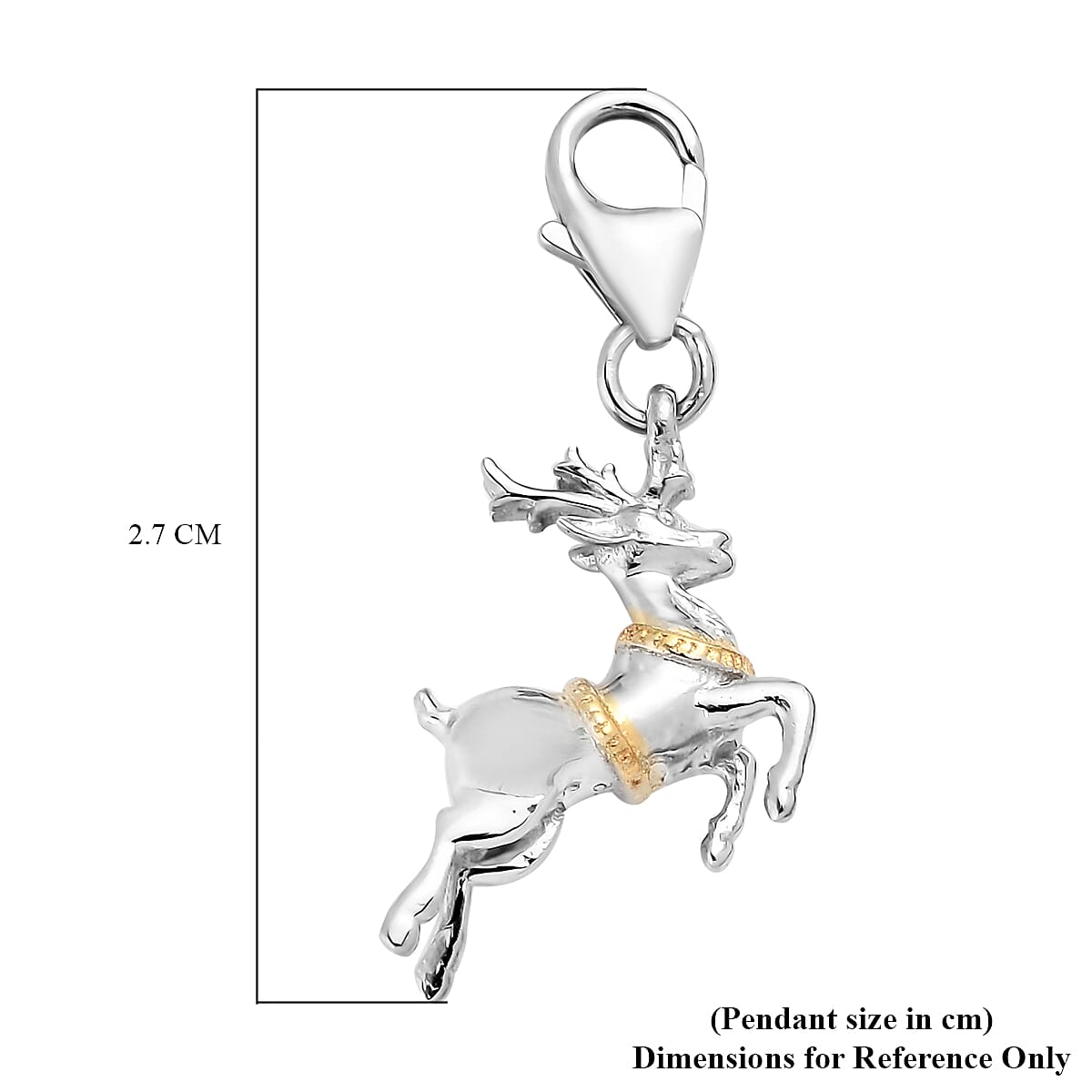 Deer Charm in 18K Vermeil Yellow Gold Plated & Rhodium Overlay Sterling Silver