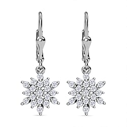 Natural Cambodian Zircon Snowflake Drop Earrings in Platinum Plated Sterling Silver