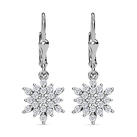 Natural Zircon Snowflake Earrings with Lever Back in Platinum Overlay Sterling Silver 1.33 Ct.