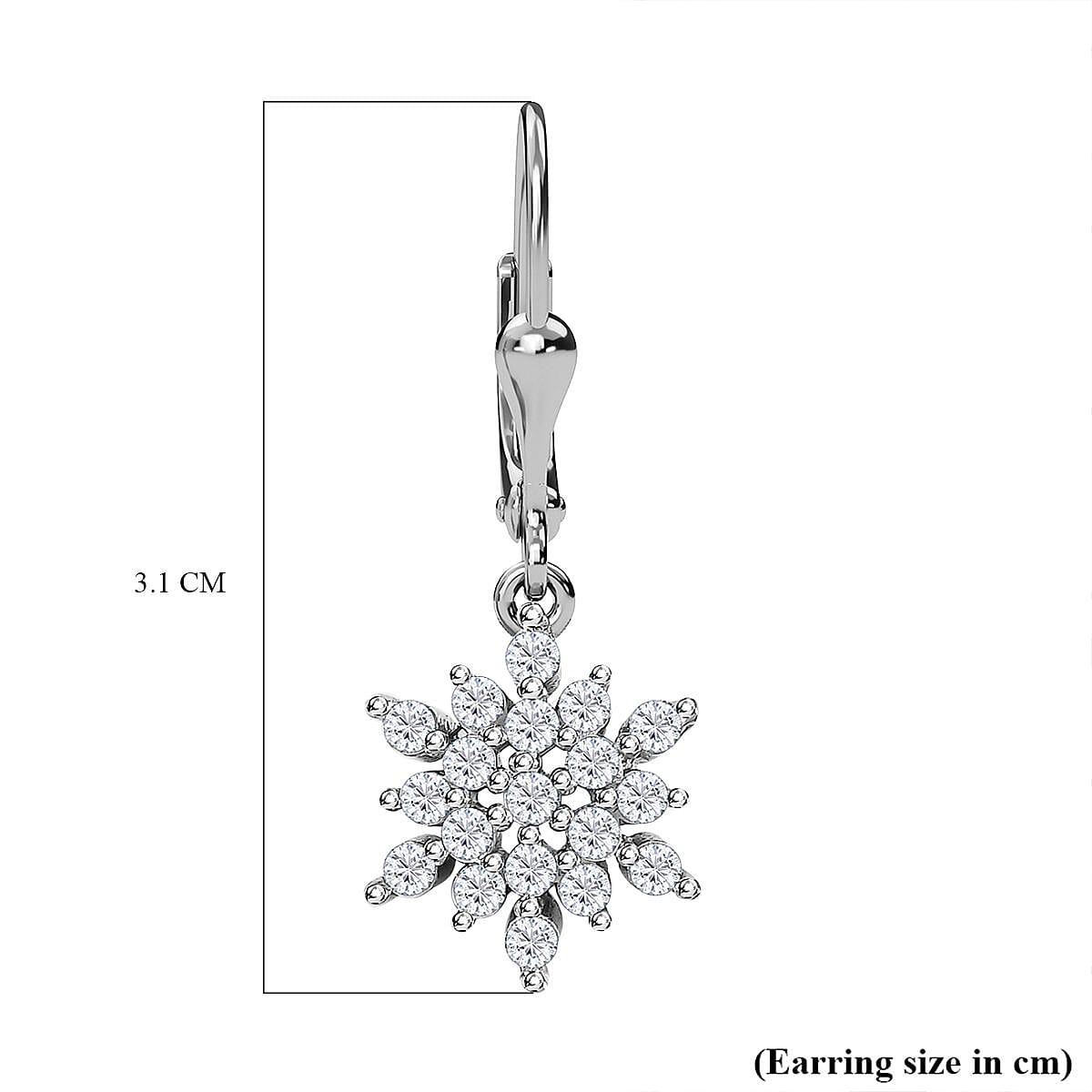 Natural Cambodian Zircon Snowflake Drop Earrings in Platinum Plated Sterling Silver