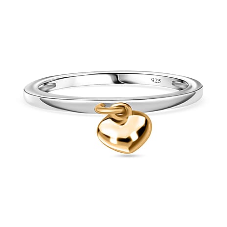 Platinum and Yellow Gold Overlay Sterling Silver Double Heart Ring