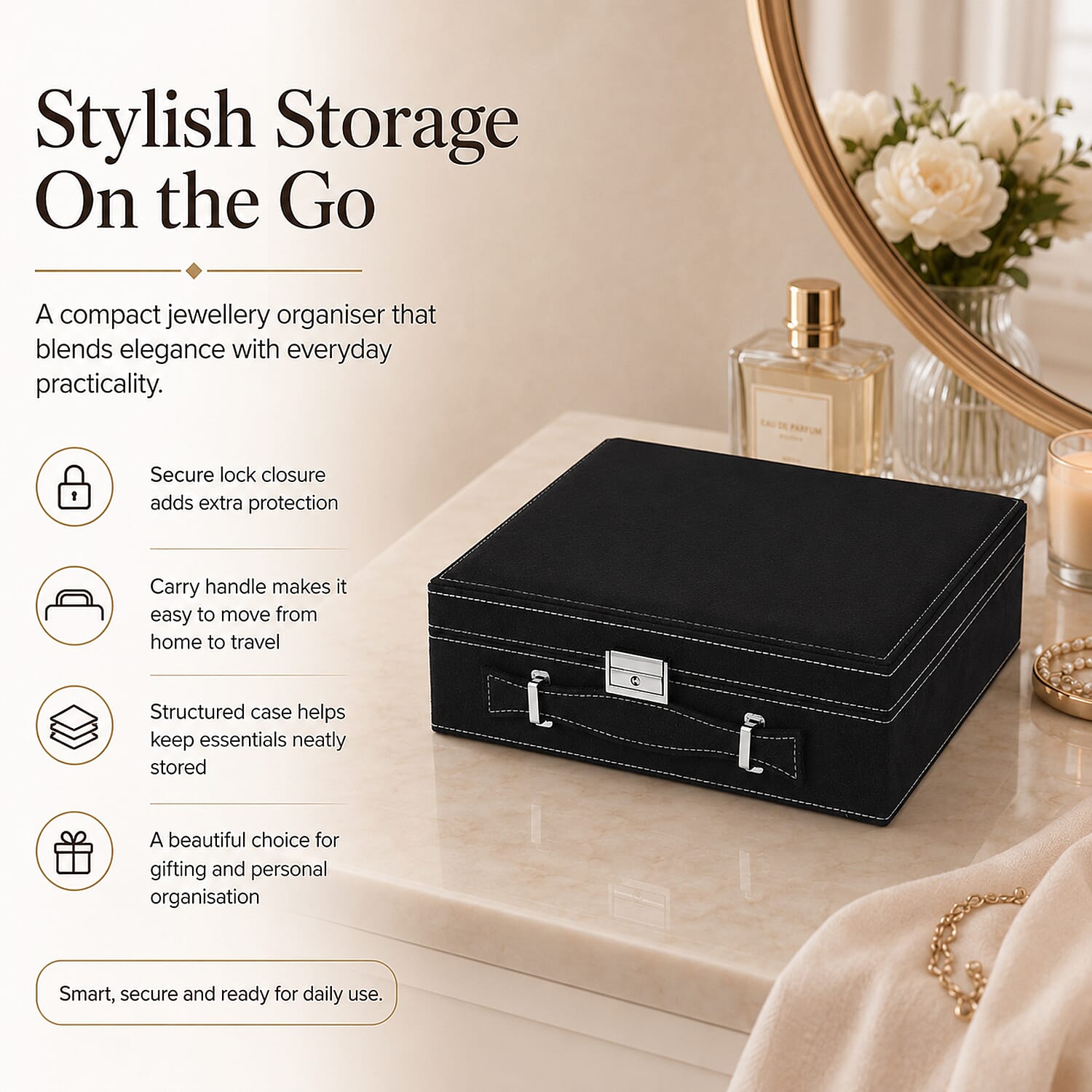 2-Tier Anti-Tarnish Protective Layer Jewellery Box Organizer (26cm) - Black