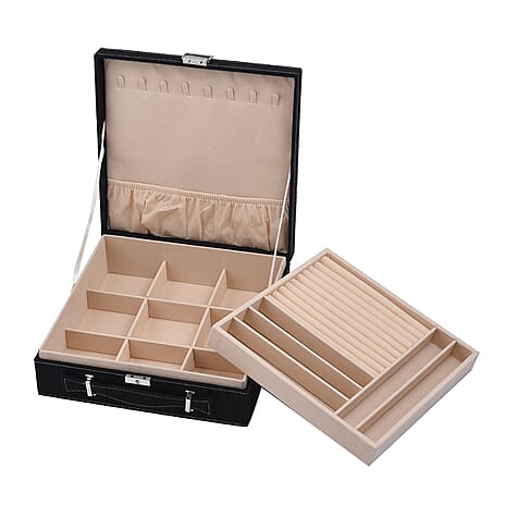 2-Tier Anti-Tarnish Protective Layer Jewellery Box Organizer (26cm) - Black