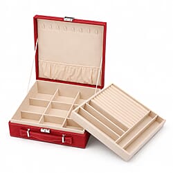 Set of 2 Premium 2-Tier Jewellery Storage Boxes with Anti-Tarnish Protection - Black and Red