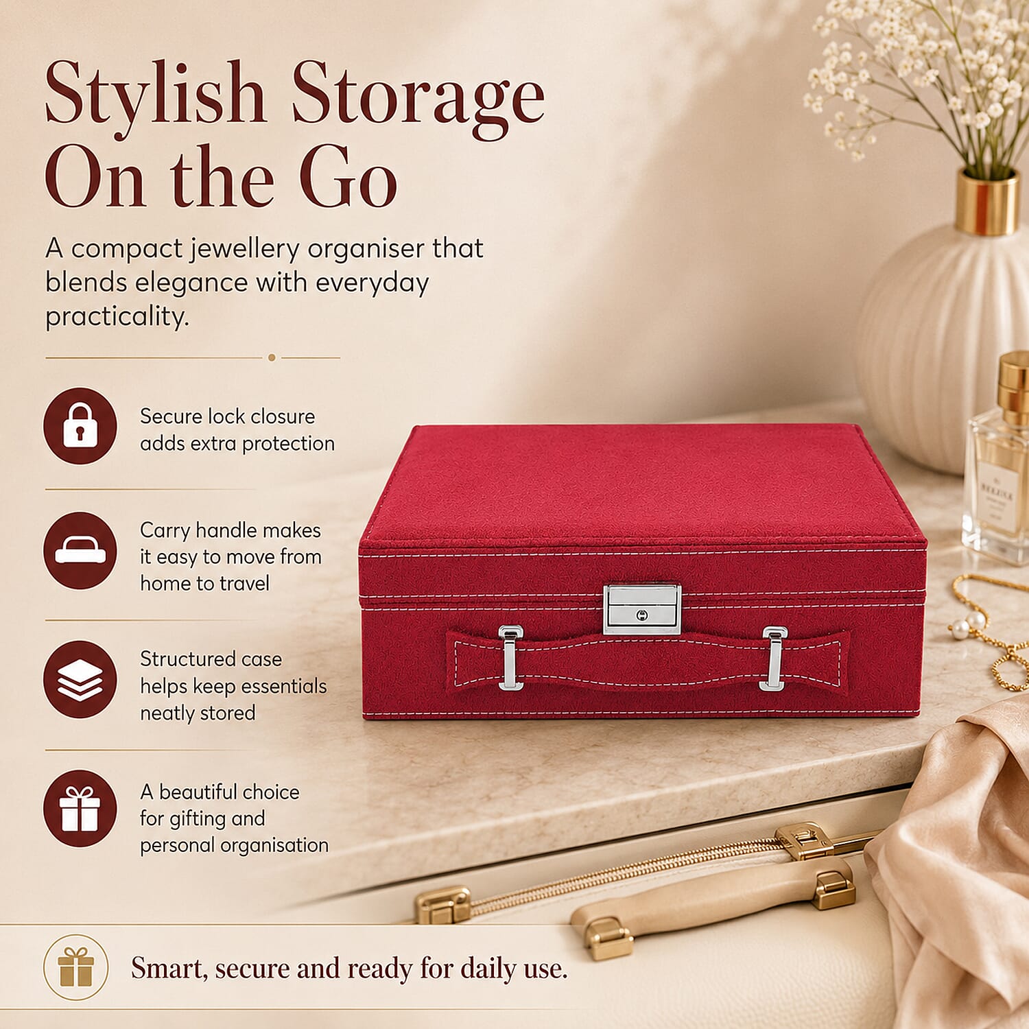 2-Tier Anti-Tarnish Protective Layer Jewellery Box Organizer (26cm) - Red