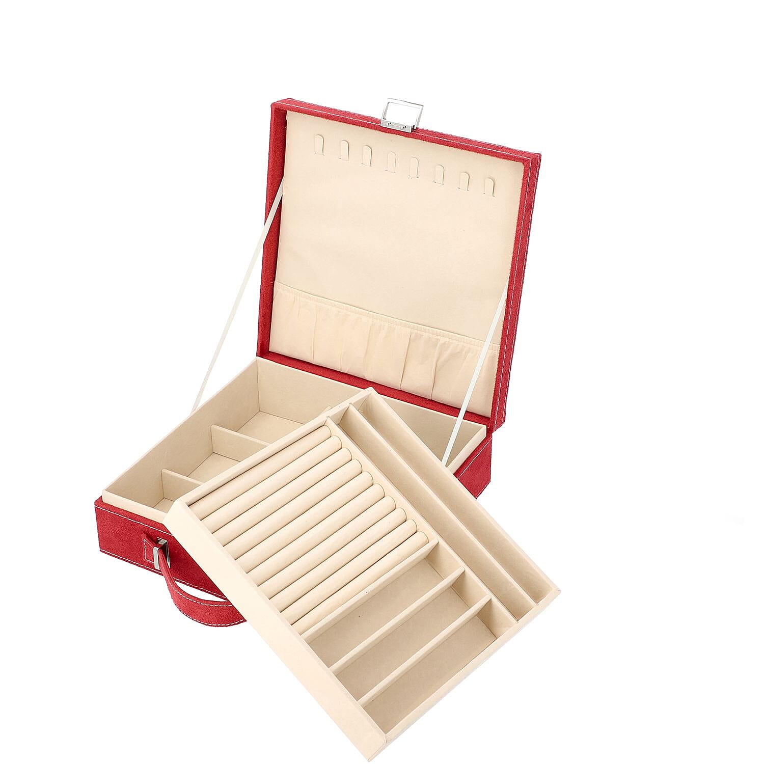 2-Tier Anti-Tarnish Protective Layer Jewellery Box Organizer (26cm) - Red