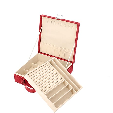 2-Tier Anti-Tarnish Protective Layer Jewellery Box Organizer (26cm) - Red