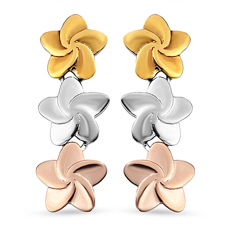 Triple Floral Earrings in Gold, Rose Gold and Platinum Plated Sterling Silver with Push Back