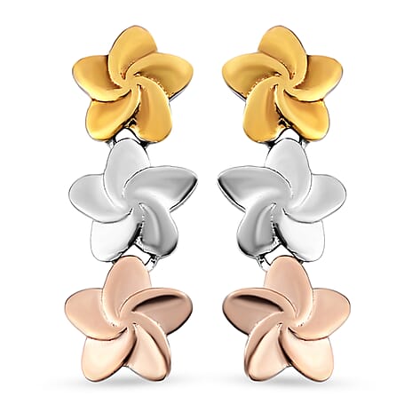 18K Vermeil Yellow Gold & Rose Gold Plated and Platinum Overlay Sterling Silver Flower Earrings