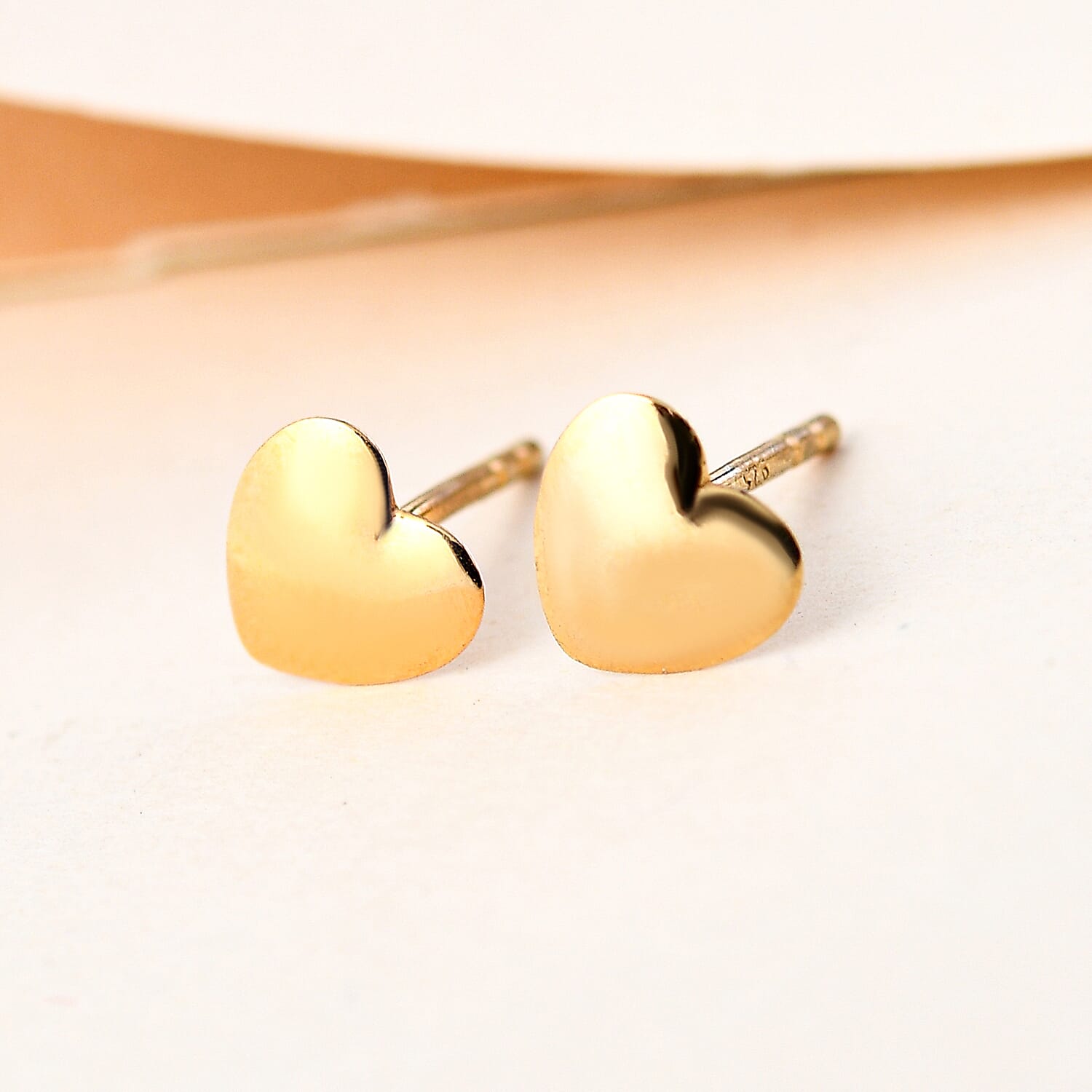 14K Gold Overlay Sterling Silver Heart Stud Earrings (with Push Back)