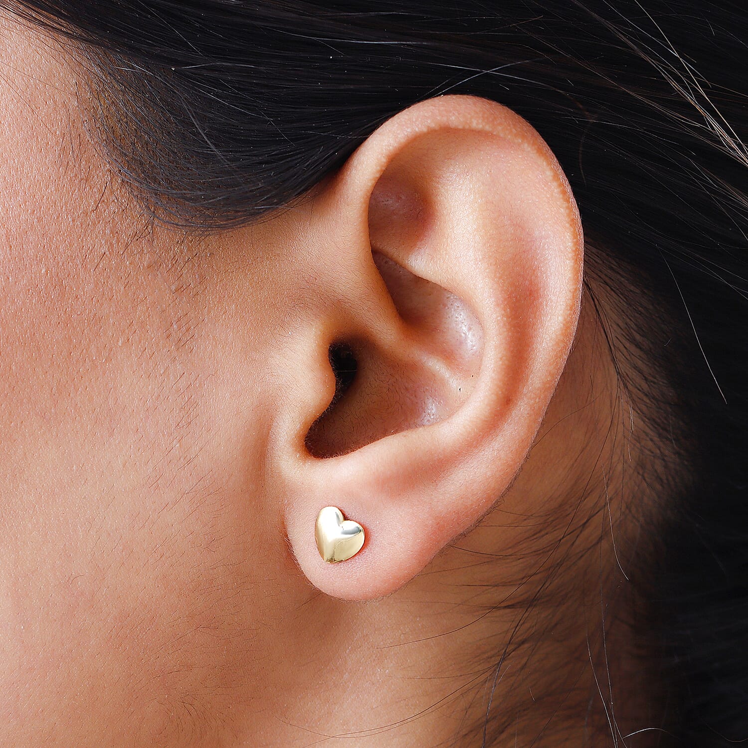 14K Gold Overlay Sterling Silver Heart Stud Earrings (with Push Back)