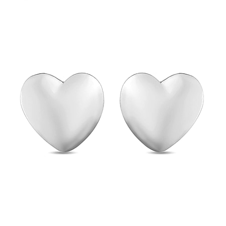 Heart Stud Earrings (with Push Post) in Sterling Silver with Platinum Plating