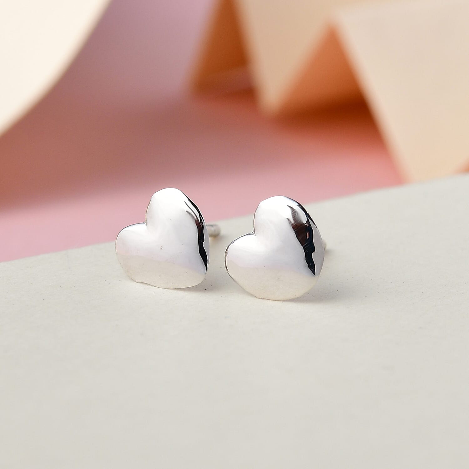 Heart Stud Push Back Earrings in Platinum Overlay Sterling Silver