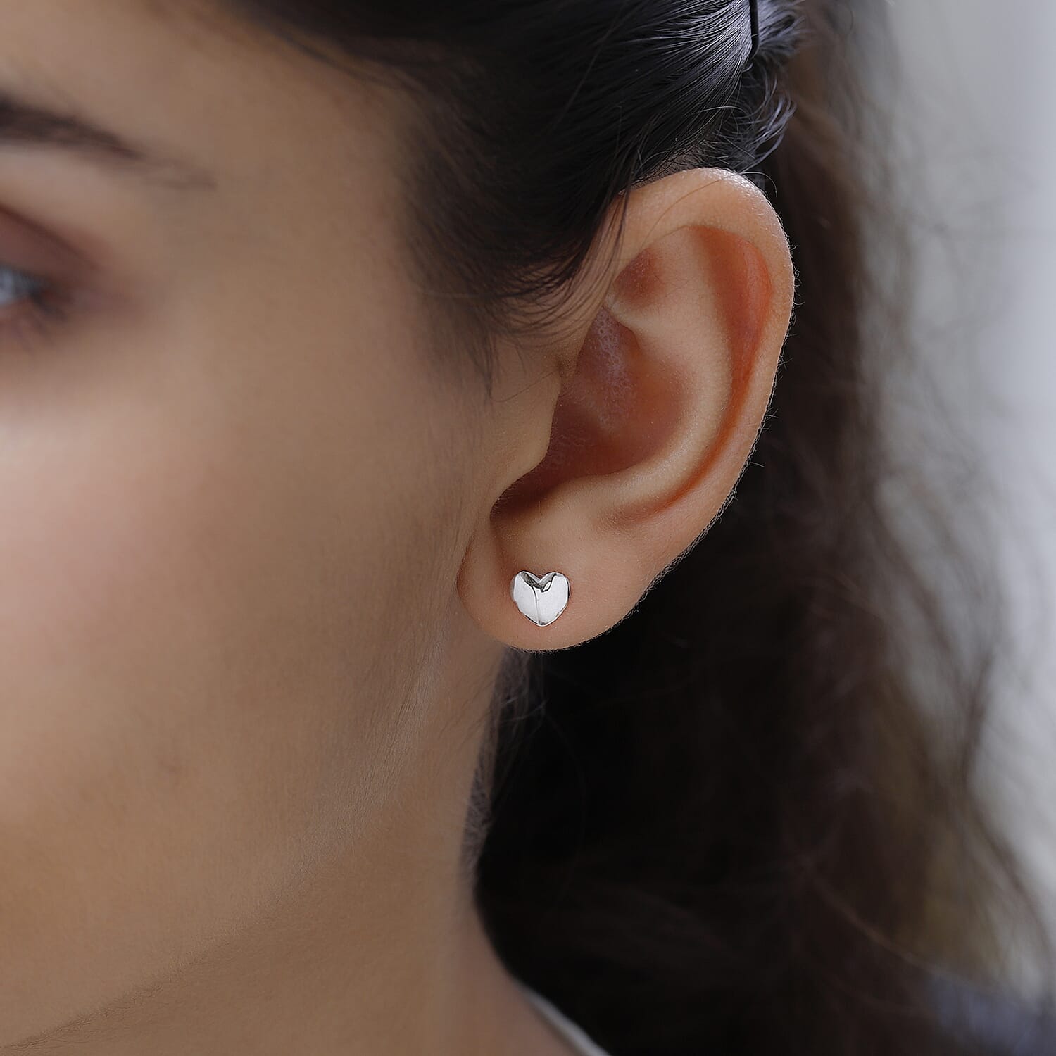 Heart Stud Push Back Earrings in Platinum Overlay Sterling Silver