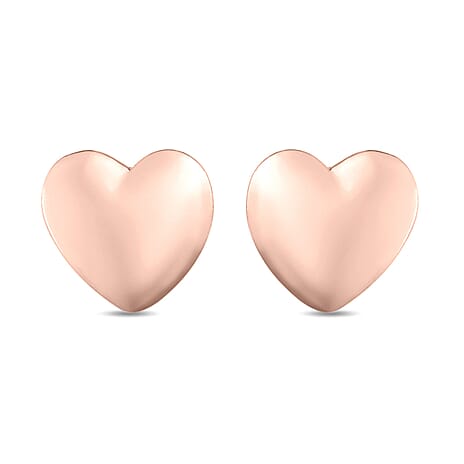 Heart Stud Earrings with Push Back in 18K Vermeil Rose Gold Plated Sterling Silver