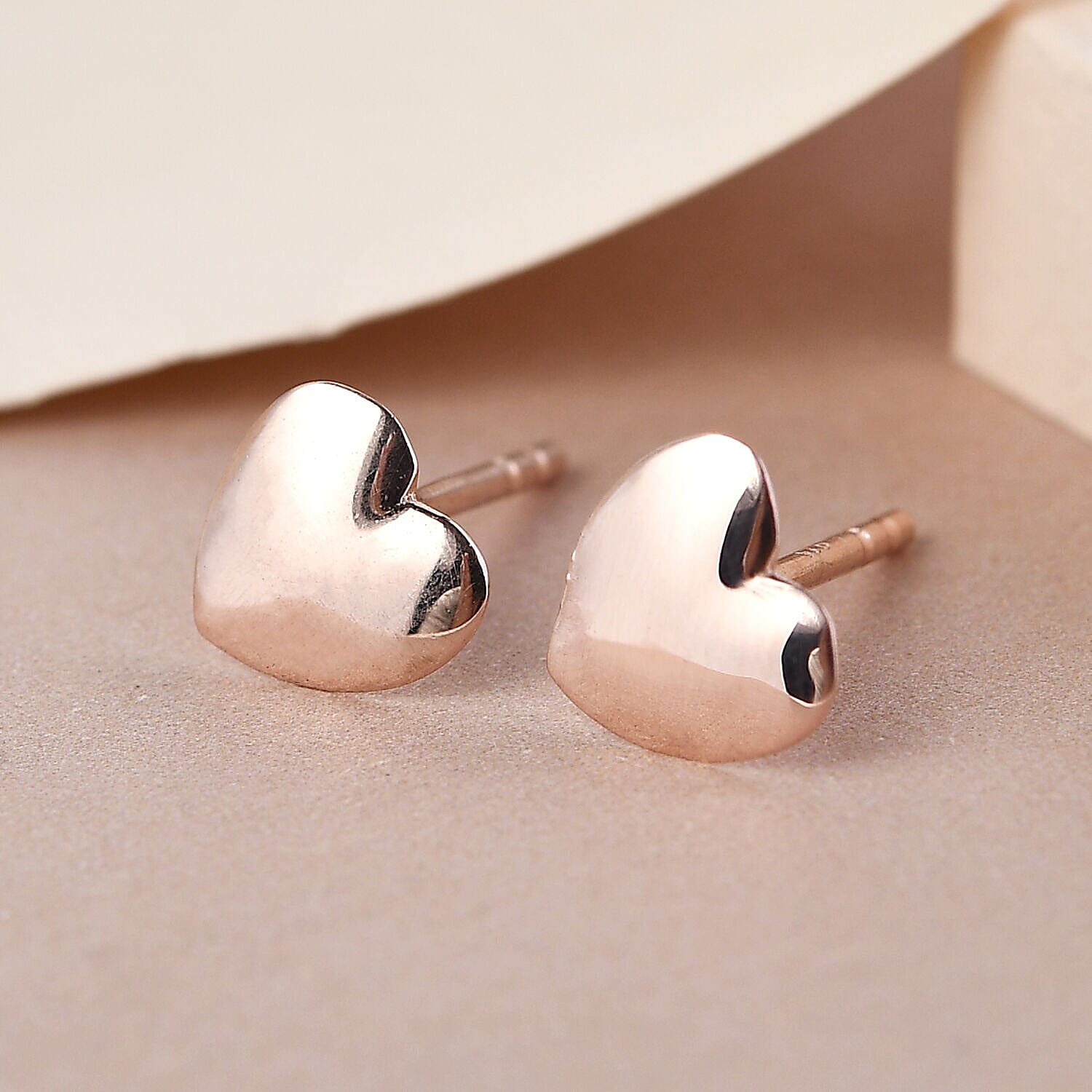 Heart Stud Earrings with Push Back in 18K Vermeil Rose Gold Plated Sterling Silver