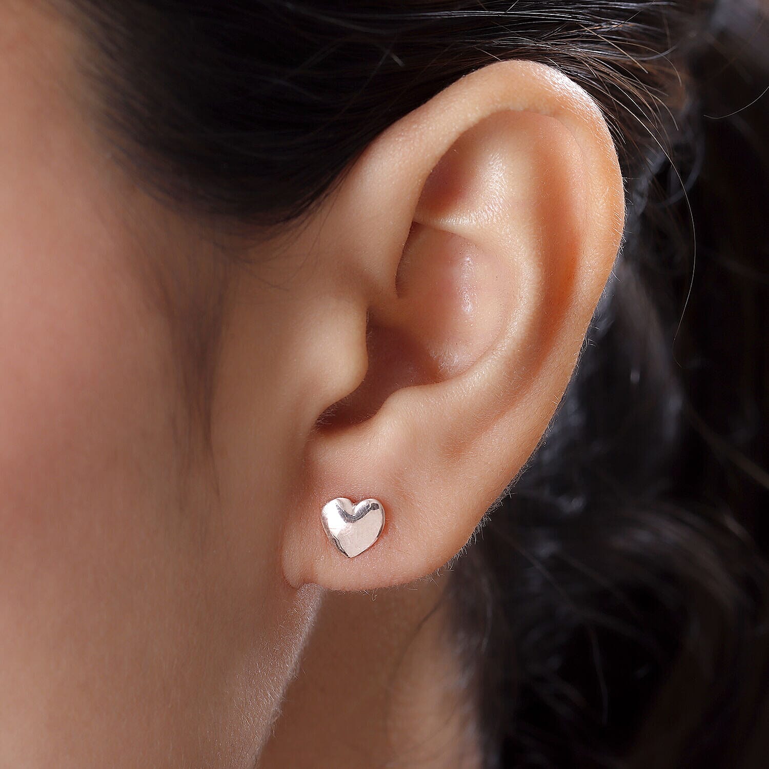 Heart Stud Earrings with Push Back in 18K Vermeil Rose Gold Plated Sterling Silver