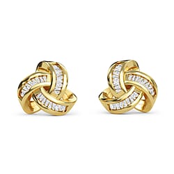 Natural Diamond Knot Stud Earrings for Women in Sterling Silver with Platinum Plating