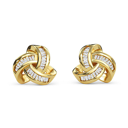 Diamond Knot Stud Earrings for Women in Sterling Silver with 18K Vermeil Yellow Gold