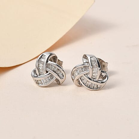 Diamond Triple Knot Stud Earrings in Platinum Overlay Sterling Silver 0.25 Ct.