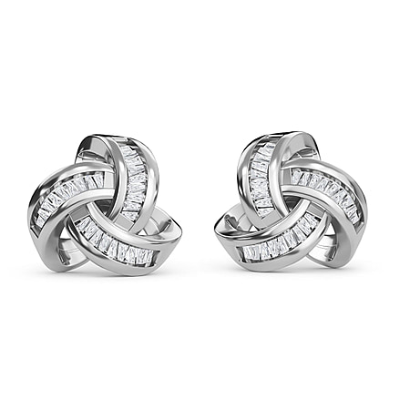 Diamond Knot Stud Earrings for Women in Sterling Silver with Platinum Plating
