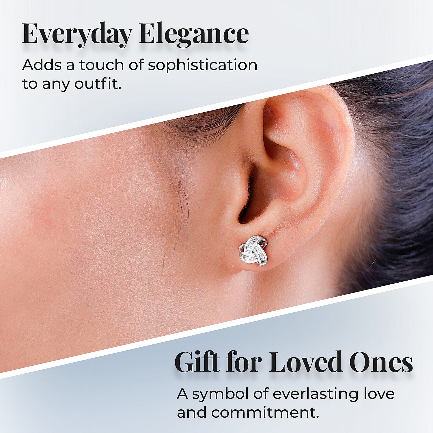 Diamond Triple Knot Stud Push Back Earrings in Platinum Overlay Sterling Silver