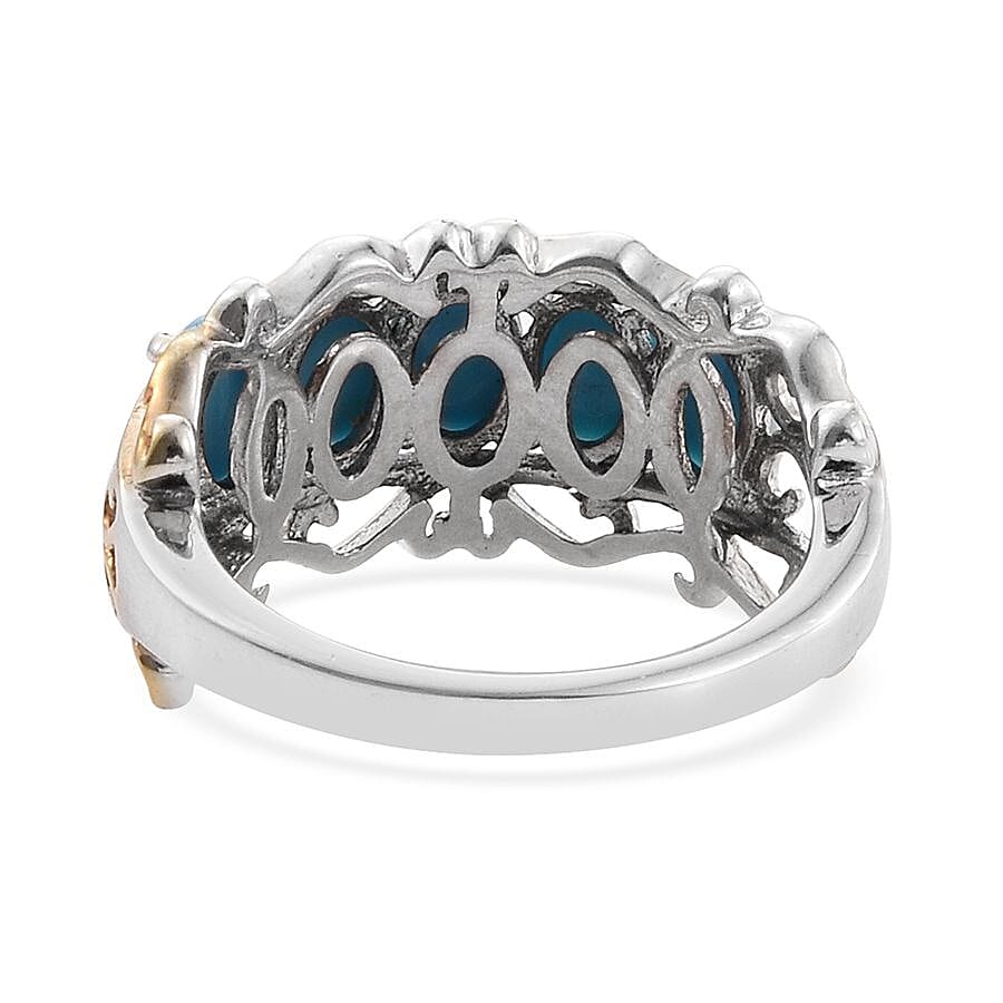 Arizona Sleeping Beauty Turquoise (Ovl) Filigree Design Five Stone Ring in Platinum and Yellow Gold Overlay Sterling Silver 2.00 Ct.