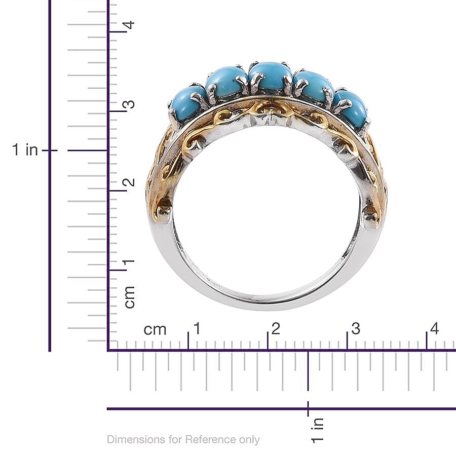 Arizona Sleeping Beauty Turquoise (Ovl) Filigree Design Five Stone Ring in Platinum and Yellow Gold Overlay Sterling Silver 2.00 Ct.