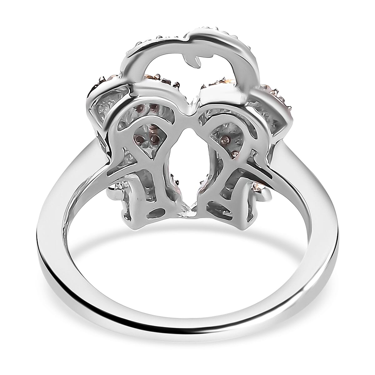 White and Black Diamond Twin Cat Ring in 18k Yellow Gold Overlay and Rodium. White and Black Diamond Twin Cat Ring in 18k Yellow Gold Overlay and Rodium.