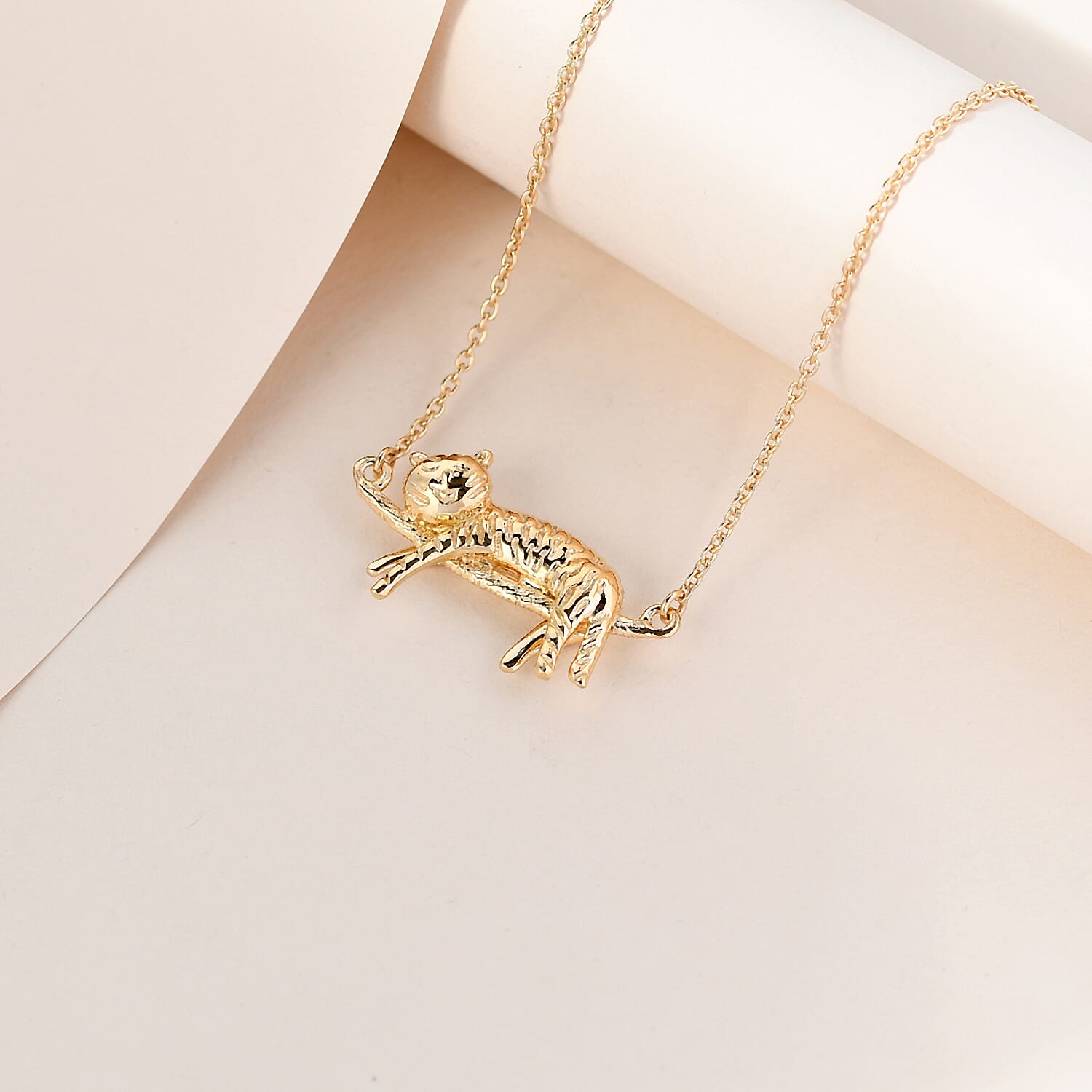 14K Gold Overlay Sterling Silver Cat Necklace (Size 18), Silver wt 6.70 Gms.