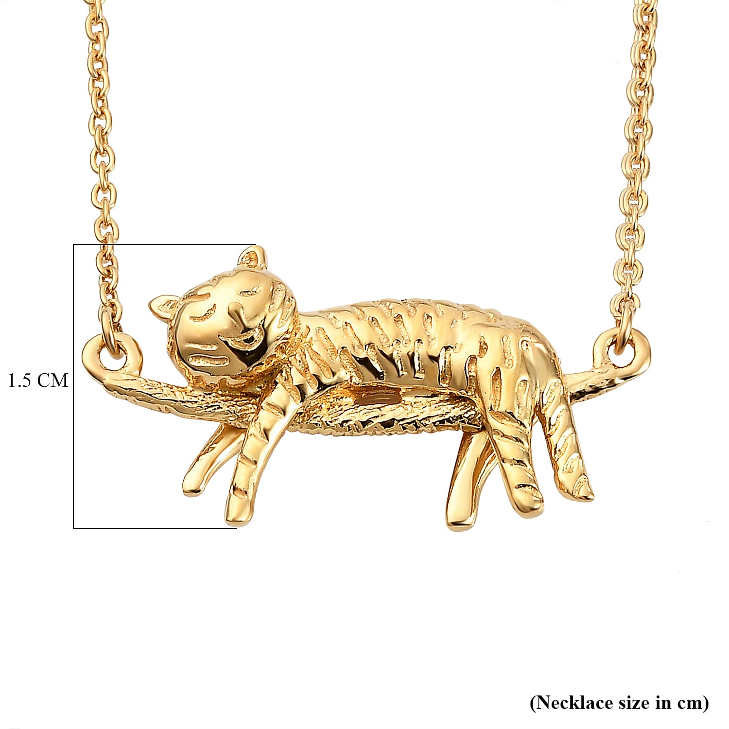 14K Gold Overlay Sterling Silver Cat Necklace (Size 18), Silver wt 6.70 Gms.