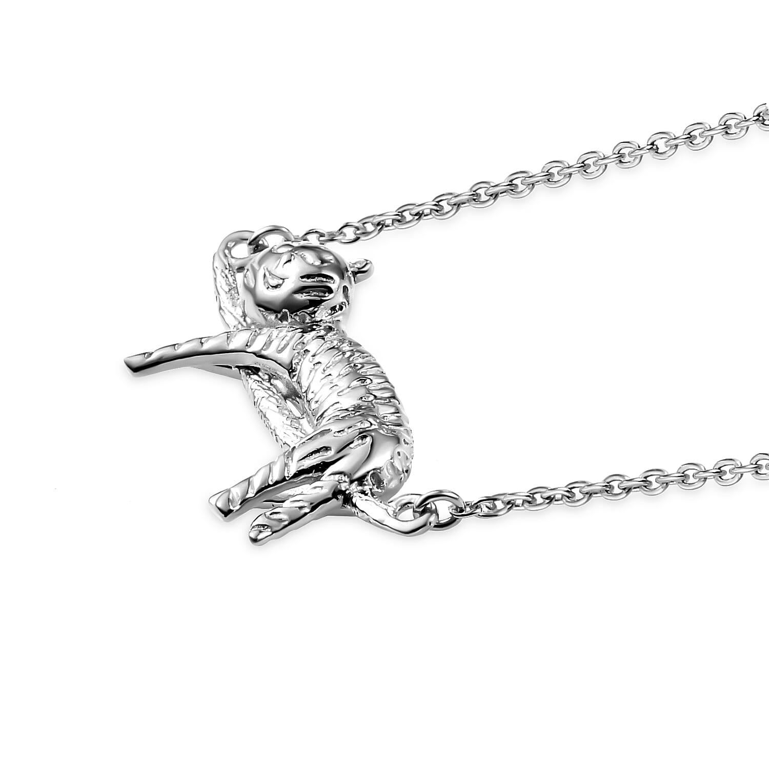 Platinum Overlay Sterling Silver Cat Necklace (Size 18), Silver wt 6.50 Gms.