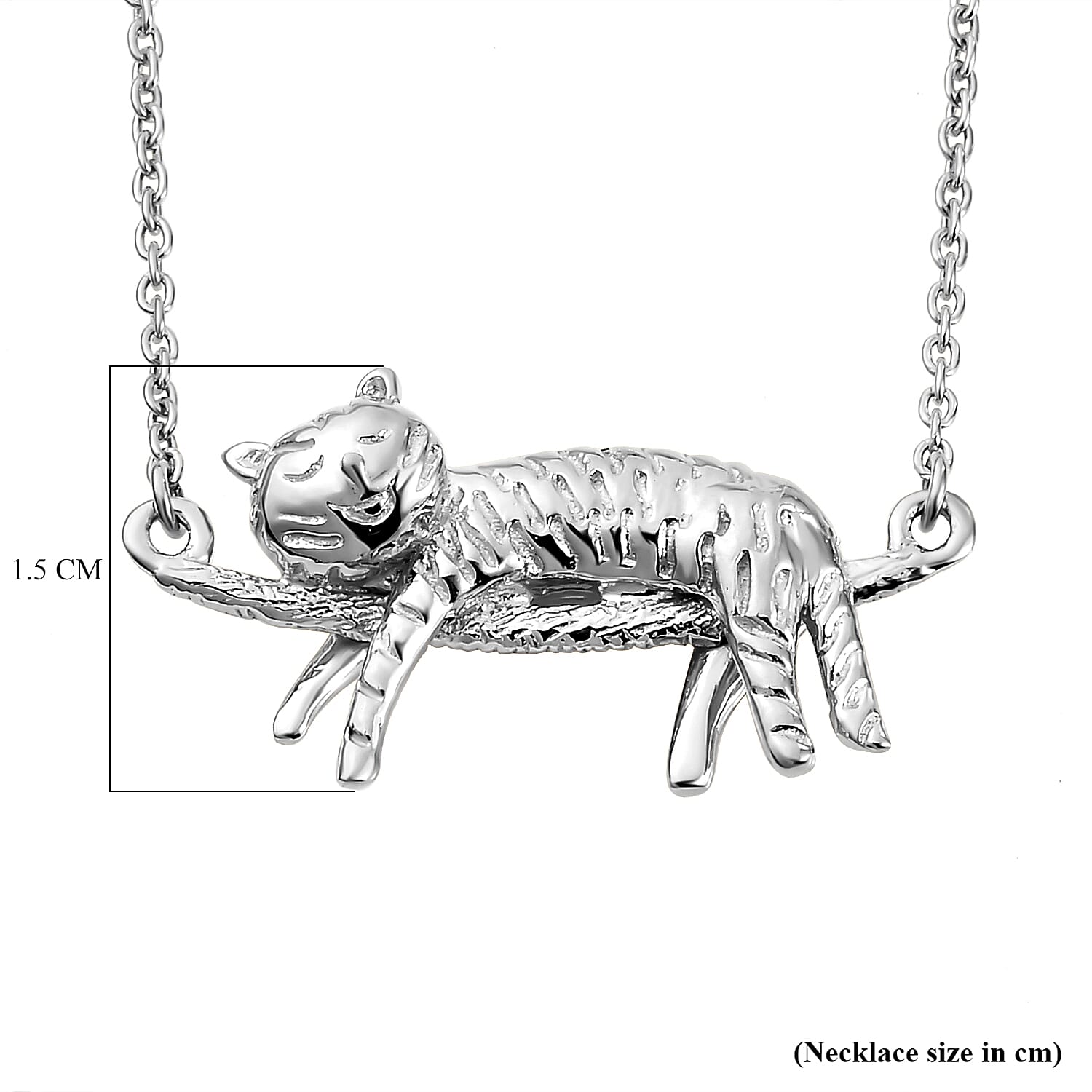 Platinum Overlay Sterling Silver Cat Necklace (Size 18), Silver wt 6.50 Gms.