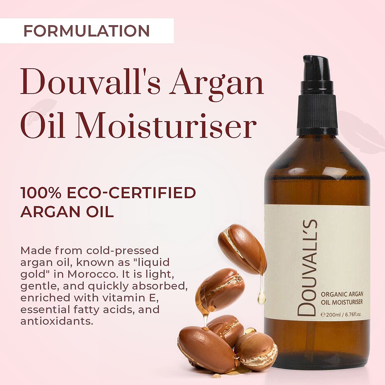 EXCLUSIVE SIZE TO TJC- Douvalls - 100% Pure Organic Argan Oil Moisturiser - 200ml