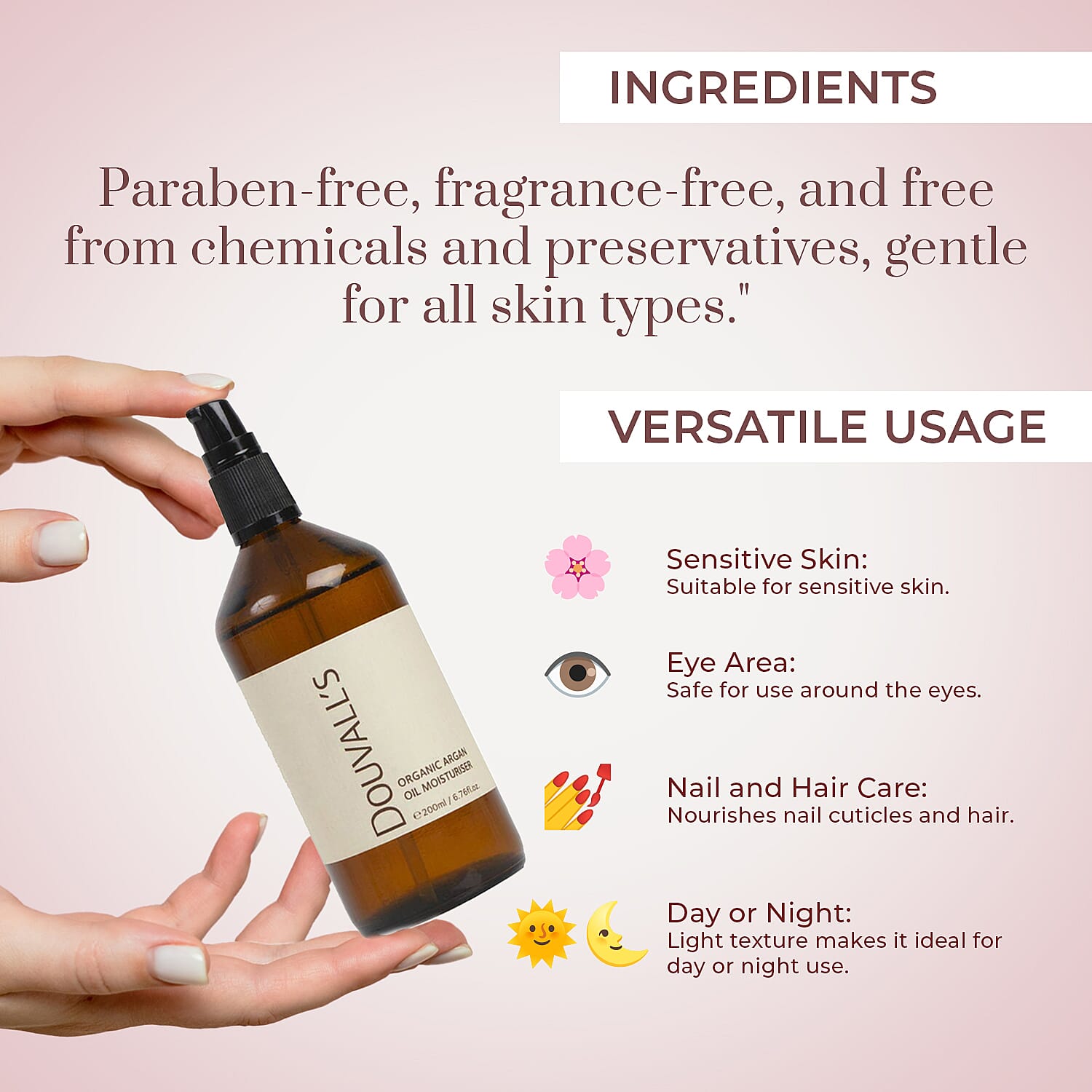 EXCLUSIVE SIZE TO TJC - Douvalls- 100% Pure Organic Argan Oil Moisturiser - 200ml