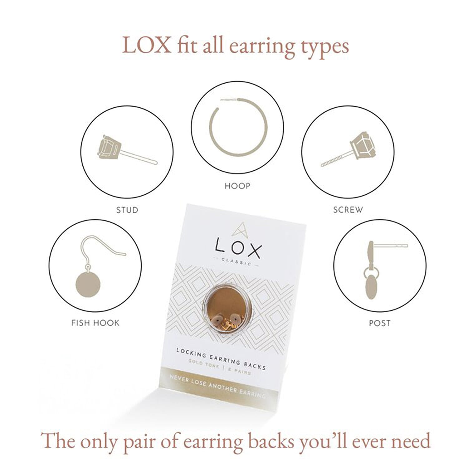 Connoisseurs LOX Secure Earring Backs - Set of Two Pcs Push Set in Gold Tone