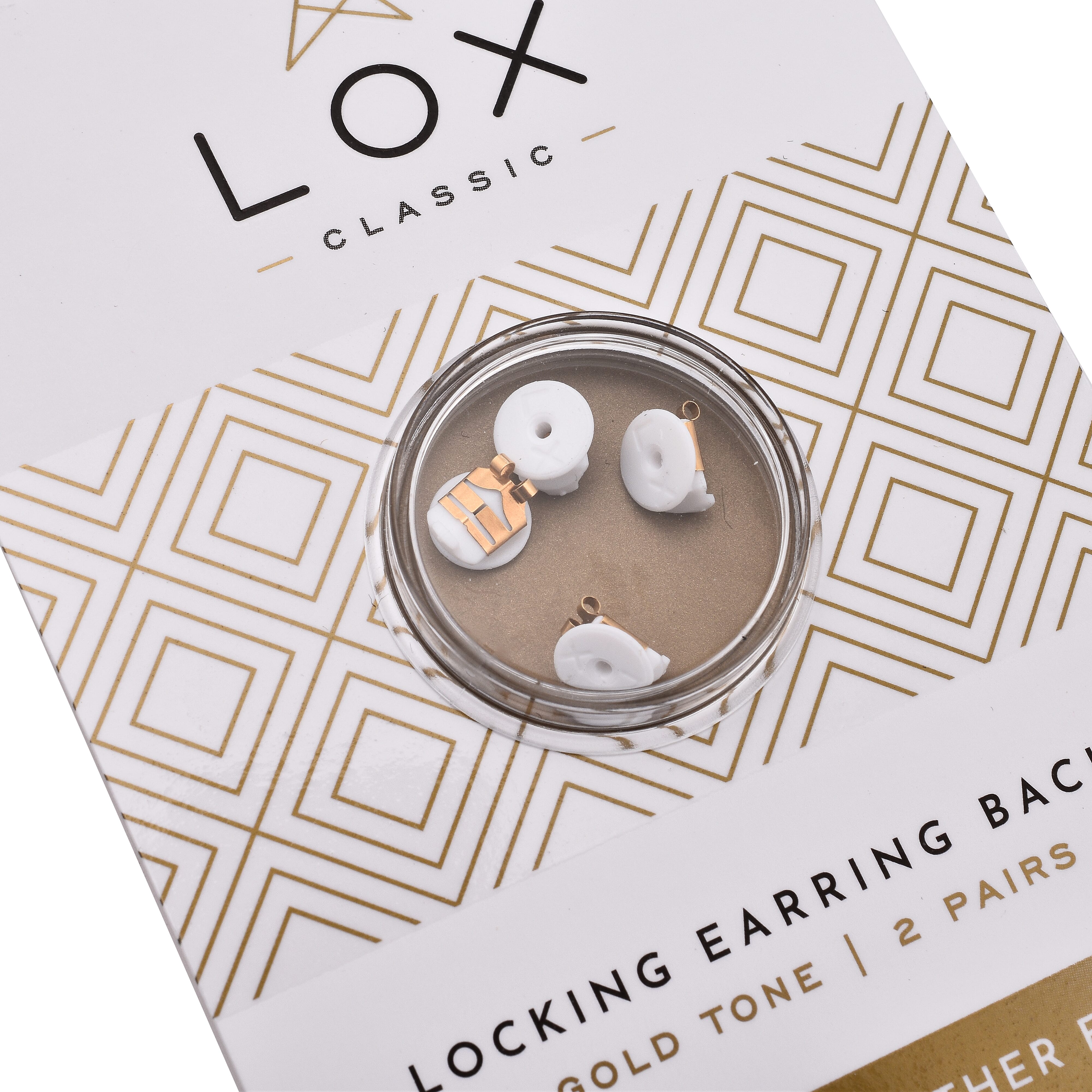 Connoisseurs LOX Secure Earring Backs - Set of 2 X Pairs Push Back Set in Gold Tone.