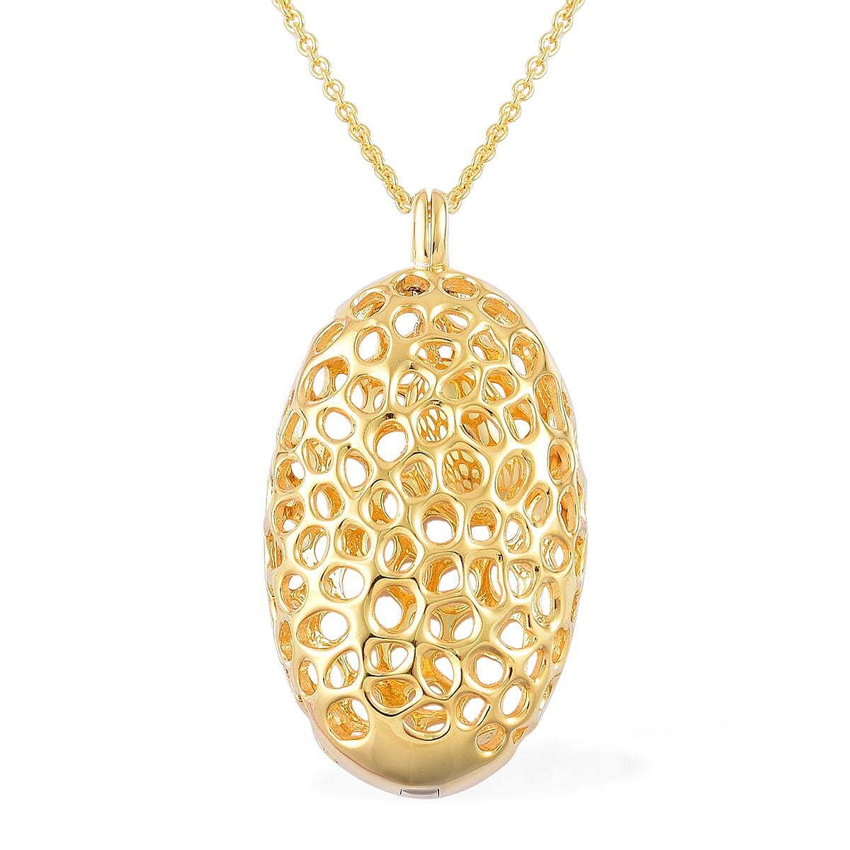 RACHEL GALLEY Yellow Gold Overlay Sterling Silver Charmed Pebble Locket Pendant with Chain (Size 30), Silver Wt 24.48 Gms.